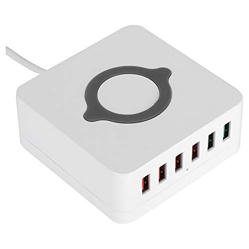 Sorandy USB Tischladegerät, 6 Ports Intelligent Wireless Charging USB Station Unterstützt QC3.0 Schnellladeadapter, für Telefon Tablet, Multi USB Ladegerät mit Schutz(Weiß) von Sorandy