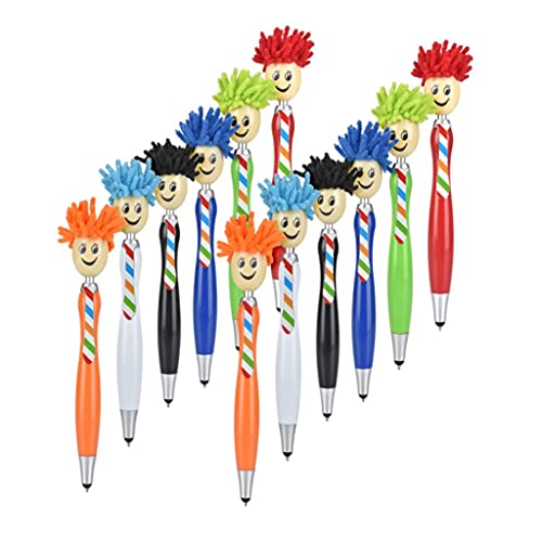 12 Stück niedlicher Mopp für Kopfförmiger Multifunktions-Stift und Kugelschreiber, kompatibel mit Smartphone für Kinder, billiger Touchscreen-Stift für Kinder, Laptop, Tablet von Sorrowso