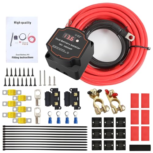 12V/140A BSR Trennrelais Komplettset mit 3M Kabel vollautomatisches Batterie Trennrelais, Trennrelais 12v Zweitbatterie mit LED-Bildschirm Display für Wohnmobil Van LKW SUV RV ATV UTV Boot von Sosisul