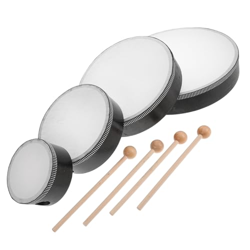 Sosoport 4 Sätze Handtrommel -set Musikalisches Maracas-schlaginstrument Holzrahmentrommel Kindertrommeln Holzkeule Rhythmusstöcke Aus Holz Mini-drumsticks Nachahmung Von Leder von Sosoport