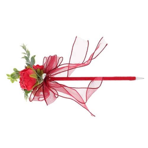 Sosoport Kugelschreiber mit Rosenimitat Kugelschreiber mit Blumenmuster rosa Stifte Blumenstift Kugelschreiber mit Rosenmotiv Valentinsblumen-Schreibstift Stoff rot von Sosoport