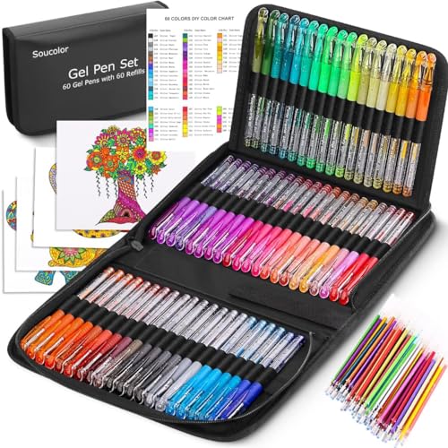 Soucolor Glitzer-Gelstifte für Malbücher für Erwachsene, 120 Stück, 60 Nachfüllpackungen und Reiseetui, 40% mehr Tinte, Glitzer-Gel-Marker-Set zum Zeichnen, Kritzeln, Journaling, Bastelbedarf Soucolor Glitzer-Gelstifte für Malbücher für Erwachsene, 120 Stück, 60 Nachfüllpackungen und Reiseetui, 40% mehr Tinte, Glitzer-Gel-Marker-Set zum Zeichnen, Kritzeln, Journaling, Bastelbedarf von Soucolor