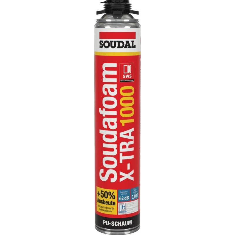 SOUDAFOAM X-TRA1000 B2 sehr ergiebiger Profi Pistolenschaum Füllen, Dämmen, Isolieren 870ml von Soudal N.V.