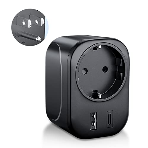 Adapter USA Deutschland Stecker, SoulBay Reiseadapter USA mit USB und USB-C Port(2.4A), Steckdosenadapter Reisestecker Stromadapter für Kanada Thailand Amerika Wand Ladegerät Ladestation, Adapter USA von SoulBay