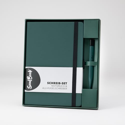 Soulbook Notizbuch mit Kugelschreiber, Geschenkset, A5 dotted Punktraster, 176 Seiten, PU-Hardcover - Cover Forest Green von Soulbook