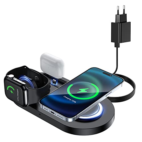 Kabelloses Ladegerät, 3 in 1 Ladestation Apple Watch und iPhone mit 15W Adapter, Apple Ladestation Charger Kompatibel mit iPhone 14/13/12/11 Pro/Pro Max/XS/XR/X iWatch/AirPods Pro/3/2 von Souleader