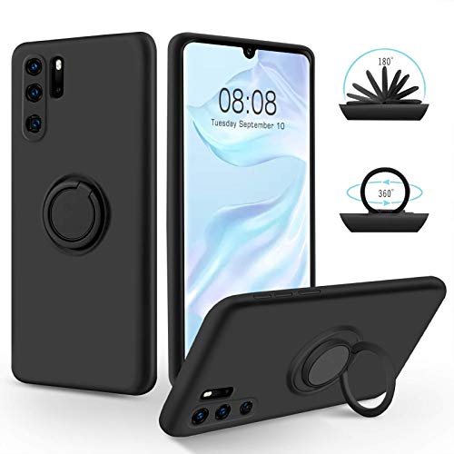 SouliGo Huawei P30 Pro Hülle, Huawei P30 Pro Handyhülle Silikon Gel Slim Case Cover mit Ring Halter Ständer stabil Kratzfest Hülle für Huawei P30 Pro/Huawei P30 Pro New Edition Schwarz von SouliGo