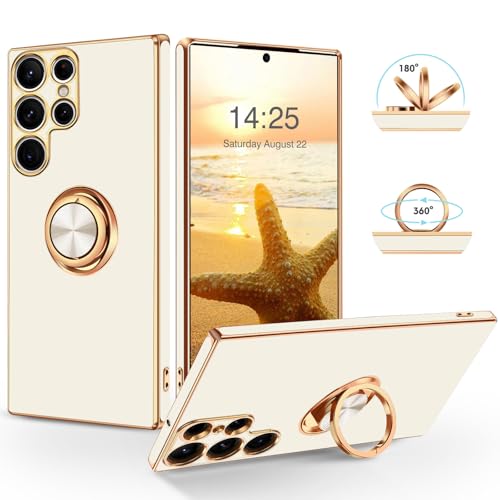 SouliGo Hülle kompatibel mit Samsung Galaxy S22 Ultra Hülle Handyhülle Slim weiche TPU Silikon Case Cover mit 360 Grad Ring Halter Ständer stabil Kratzfest Hülle für Samsung Galaxy S22 Ultra Weiß Gold SouliGo Hülle kompatibel mit Samsung Galaxy S22 Ultra Hülle Handyhülle Slim weiche TPU Silikon Case Cover mit 360 Grad Ring Halter Ständer stabil Kratzfest Hülle für Samsung Galaxy S22 Ultra Weiß Gold von SouliGo
