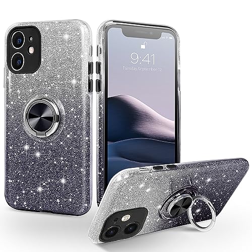 SouliGo Hülle kompatibel mit iPhone 11, iPhone 11 Hülle Glitzer, iPhone 11 Handyhülle Silikon Case Cover mit 360 Grad Ring Halter Ständer stabil Kratzfest Hülle für iPhone 11 6.1 Zoll Bling Schwarz von SouliGo