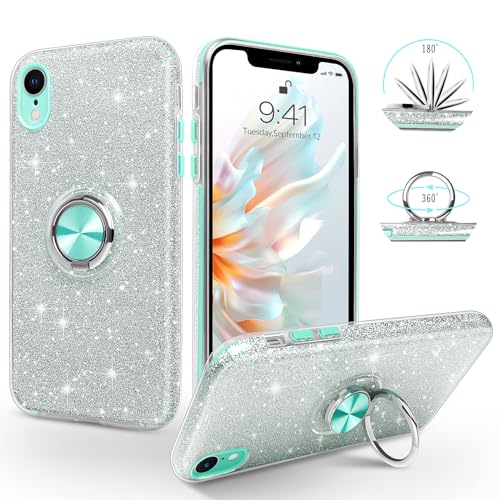 SouliGo Hülle kompatibel mit iPhone XR, iPhone XR Hülle Glitzer, iPhone XR Handyhülle Silikon Case Cover mit 360 Grad Ring Halter Ständer stabil Kratzfest Hülle für iPhone XR 6.1 Zoll Bling Grün von SouliGo