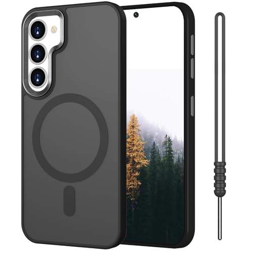 SouliGo Magnetische Schutzhülle für Samsung Galaxy S25 6,2 Zoll, kompatibel mit MagSafe, matt, transparent, robust, stoßfest, kompletter Schutz (schwarz) von SouliGo