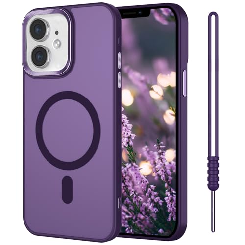 SouliGo Magnetische Schutzhülle für iPhone 12/12 Pro, 15,5 cm (6,1 Zoll), kompatibel mit MagSsafe: Schlanke, durchscheinende, matte, stoßfeste harte PC-Hülle und weiche TPU-Bumper mit Umhängeband von SouliGo