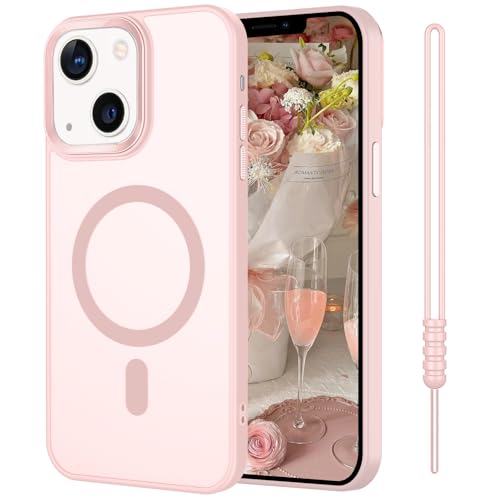 SouliGo Magnetische Schutzhülle für iPhone 13/14 6,1 Zoll, kompatibel mit MagSafe, matt, transparent, strapazierfähig, stoßfest, Rundumschutz (Rosa) von SouliGo