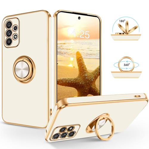 SouliGo Samsung Galaxy A52 Hülle, Samsung Galaxy A52S Handyhülle Slim weiche TPU Silikon Case Cover mit 360 Grad Ring Halter Ständer stabil Kratzfest Hülle für Samsung Galaxy A52/A52S Weiß Gold SouliGo Samsung Galaxy A52 Hülle, Samsung Galaxy A52S Handyhülle Slim weiche TPU Silikon Case Cover mit 360 Grad Ring Halter Ständer stabil Kratzfest Hülle für Samsung Galaxy A52/A52S Weiß Gold von SouliGo