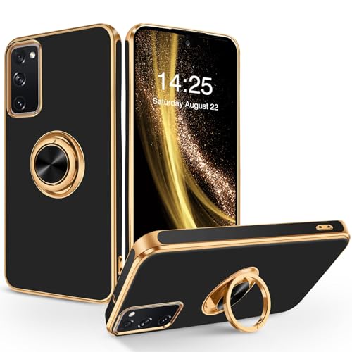 SouliGo Samsung Galaxy S20 FE Hülle, Galaxy S20 FE Handyhülle Slim weiche TPU Silikon Case Cover mit 360 Grad Ring Halter Ständer stabil Kratzfest Hülle für Samsung Galaxy S20 FE 4G/5G Schwarz Gold von SouliGo