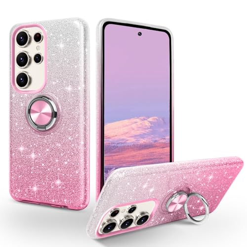 SouliGo Schutzhülle für Samsung Galaxy S23 Ultra, mit 360 Grad drehbarem Ring, magnetische Autohalterung mit glitzernden Pailletten, kratzfest, stoßfest, Farbverlauf, Rosa SouliGo Schutzhülle für Samsung Galaxy S23 Ultra, mit 360 Grad drehbarem Ring, magnetische Autohalterung mit glitzernden Pailletten, kratzfest, stoßfest, Farbverlauf, Rosa von SouliGo