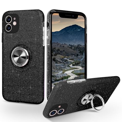 SouliGo Schutzhülle für iPhone 11, mit Ring, drehbar, um 360 Grad drehbar, magnetische KFZ-Halterung, glitzernd, glänzend, modisch, kratzfest, stoßfest, Schutzhülle für iPhone 11, Schwarz SouliGo Schutzhülle für iPhone 11, mit Ring, drehbar, um 360 Grad drehbar, magnetische KFZ-Halterung, glitzernd, glänzend, modisch, kratzfest, stoßfest, Schutzhülle für iPhone 11, Schwarz von SouliGo