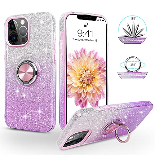 SouliGo Schutzhülle für iPhone 13 Pro Max mit 360 Grad drehbarem Ring, magnetische KFZ-Halterung, glitzernd, glänzend, kratzfest, stoßfest, Farbverlauf, Violett SouliGo Schutzhülle für iPhone 13 Pro Max mit 360 Grad drehbarem Ring, magnetische KFZ-Halterung, glitzernd, glänzend, kratzfest, stoßfest, Farbverlauf, Violett von SouliGo
