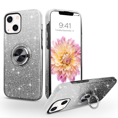 SouliGo Schutzhülle für iPhone 14 mit 360 Grad drehbarem Ring, magnetische KFZ-Halterung, Glitzer, glänzend, modisch, kratzfest, stoßfest, Farbverlauf, Schwarz SouliGo Schutzhülle für iPhone 14 mit 360 Grad drehbarem Ring, magnetische KFZ-Halterung, Glitzer, glänzend, modisch, kratzfest, stoßfest, Farbverlauf, Schwarz von SouliGo