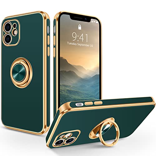 SouliGo iPhone 11 Hülle, iPhone 11 Handyhülle Slim weiche TPU Silikon Case Cover mit 360 Grad Ring Halter Ständer stabil Kratzfest Hülle für iPhone 11 6.1'' Grün Gold von SouliGo