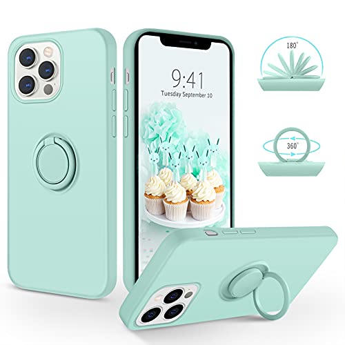 SouliGo iPhone 13 Pro Max Hülle, iPhone 13 Pro Max Handyhülle Silikon Gel Slim Case Cover mit 360 Grad Ring Halter Ständer stabil Kratzfest Hülle für iPhone 13 Pro Max 6.7" Hellgrün von SouliGo