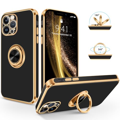 SouliGo iPhone 13 Pro Max Hülle, Slim weiche TPU Silikon Case Cover mit 360 Grad Ring Halter Ständer stabil Kratzfest für iPhone 13 Pro Max 6.5'' Schwarz Gold SouliGo iPhone 13 Pro Max Hülle, Slim weiche TPU Silikon Case Cover mit 360 Grad Ring Halter Ständer stabil Kratzfest für iPhone 13 Pro Max 6.5'' Schwarz Gold von SouliGo