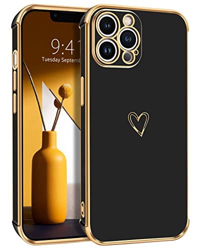 SouliGo iPhone 14 Pro Hülle, iPhone 14 Pro Handyhülle Plating Soft TPU Silikon Slim Case Kameraschutz Kratzfest Stoßfest Schutzhülle Hülle für iPhone 14 Pro 6.1'' Schwarz Gold von SouliGo