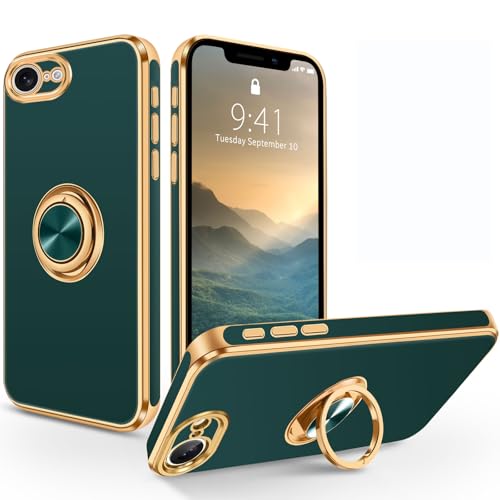 SouliGo iPhone 16e Hülle, iPhone 16e Handyhülle Slim weiche TPU Silikon Case Cover mit 360 Grad Ring Halter Ständer stabil Kratzfest Hülle für iPhone 16e / iPhone SE 2025 6.1'' Grün Gold von SouliGo