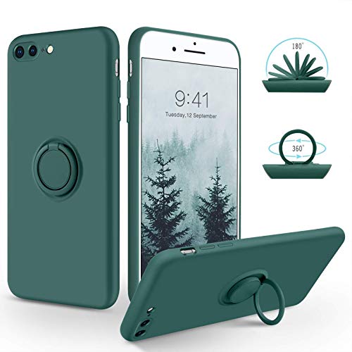 SouliGo iPhone 7 Plus Hülle, iPhone 8 Plus Hülle Handyhülle, Silikon Gel Slim Case Cover mit 360 Grad Ring Halter Ständer stabil Kratzfest Hülle für iPhone 7 Plus/8 Plus 5.5 Zoll Kieferngrün von SouliGo