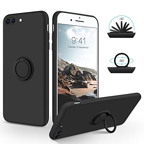 SouliGo iPhone 7 Plus Hülle, iPhone 8 Plus Hülle Handyhülle, Silikon Gel Slim Case Cover mit 360 Grad Ring Halter Ständer stabil Kratzfest Hülle für iPhone 7 Plus/8 Plus 5.5 Zoll Schwarz von SouliGo