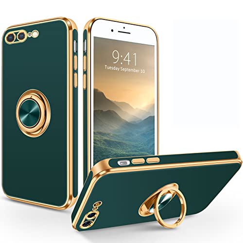 SouliGo iPhone 7 Plus Hülle, iPhone 8 Plus Hülle Handyhülle, Slim Weiche TPU Silikon Case mit 360 Grad Ring Halter Ständer stabil Kratzfest Hülle für iPhone 7 Plus/8 Plus 5.5 Zoll Grün Gold von SouliGo