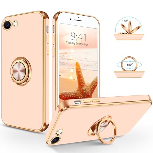 SouliGo iPhone SE Hülle, iPhone 7/8 Hülle Handyhülle, Slim Weiche TPU Silikon Case mit 360 Grad Ring Halter Ständer stabil Kratzfest Hülle für iPhone 7/8/SE 2020 2022 Rosa Gold von SouliGo