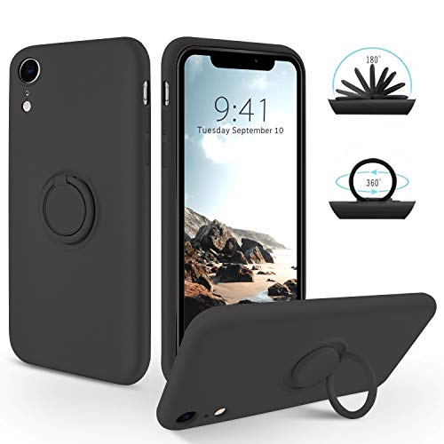 SouliGo iPhone XR Hülle, iPhone XR Handyhülle Silikon Gel Slim Case Cover mit 360 Grad Ring Halter Ständer stabil Kratzfest Hülle für iPhone XR 6.1 Zoll Schwarz von SouliGo