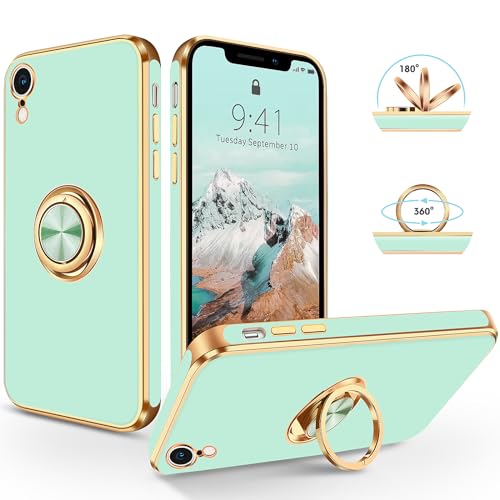 SouliGo iPhone XR Hülle, iPhone XR Handyhülle Slim weiche TPU Case mit 360 Grad Ring Halter Ständer stabil Kratzfest Hülle für iPhone XR/iPhone 10 XR 6.1 Zoll Hellgrün von SouliGo