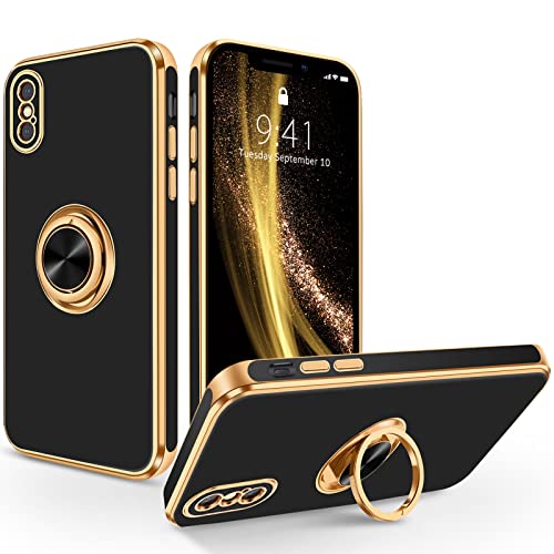 SouliGo iPhone XS Hülle, iPhone X/XS Handyhülle Slim weiche TPU Case mit 360 Grad Ring Halter Ständer stabil Kratzfest Hülle für iPhone X/XS 5.8 Zoll Schwarz Gold SouliGo iPhone XS Hülle, iPhone X/XS Handyhülle Slim weiche TPU Case mit 360 Grad Ring Halter Ständer stabil Kratzfest Hülle für iPhone X/XS 5.8 Zoll Schwarz Gold von SouliGo