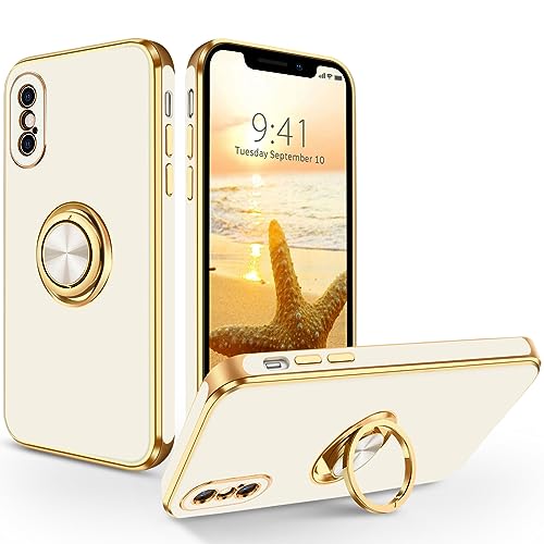 SouliGo iPhone XS Hülle, iPhone X/XS Handyhülle Slim weiche TPU Case mit 360 Grad Ring Halter Ständer stabil Kratzfest Hülle für iPhone X/XS 5.8 Zoll Weiß Gold SouliGo iPhone XS Hülle, iPhone X/XS Handyhülle Slim weiche TPU Case mit 360 Grad Ring Halter Ständer stabil Kratzfest Hülle für iPhone X/XS 5.8 Zoll Weiß Gold von SouliGo