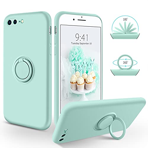 iPhone 7 Plus Hülle, iPhone 8 Plus Hülle Handyhülle, SouliGo Silikon Gel Slim Case Cover mit 360 Grad Ring Halter Ständer stabil Kratzfest Hülle für iPhone 7 Plus/8 Plus 5.5 Zoll Hellgrün von SouliGo