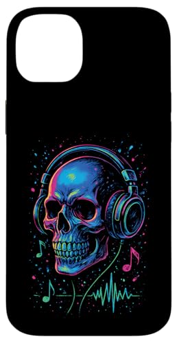 Totenkopf-Musik-Kopfhörer, bunte Kunst Hülle für iPhone 14 Plus Totenkopf-Musik-Kopfhörer, bunte Kunst Hülle für iPhone 14 Plus von Sound Gamer DJ EDM Rave