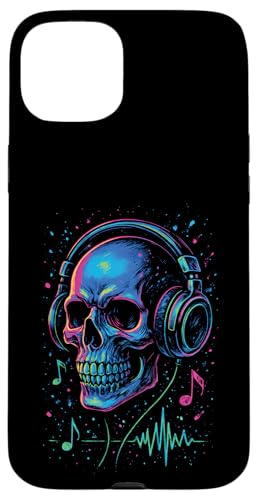 Totenkopf-Musik-Kopfhörer, bunte Kunst Hülle für iPhone 15 Plus Totenkopf-Musik-Kopfhörer, bunte Kunst Hülle für iPhone 15 Plus von Sound Gamer DJ EDM Rave