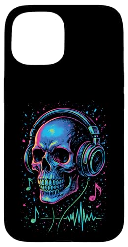 Totenkopf-Musik-Kopfhörer, bunte Kunst Hülle für iPhone 15 Totenkopf-Musik-Kopfhörer, bunte Kunst Hülle für iPhone 15 von Sound Gamer DJ EDM Rave