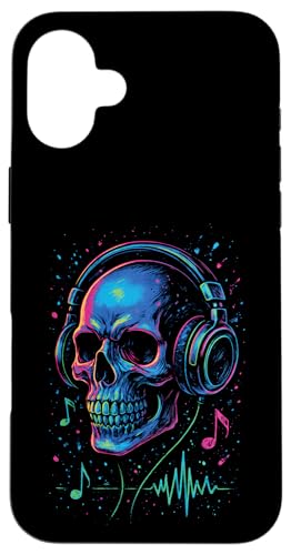 Totenkopf-Musik-Kopfhörer, bunte Kunst Hülle für iPhone 16 Plus Totenkopf-Musik-Kopfhörer, bunte Kunst Hülle für iPhone 16 Plus von Sound Gamer DJ EDM Rave