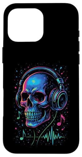 Totenkopf-Musik-Kopfhörer, bunte Kunst Hülle für iPhone 16 Pro Max Totenkopf-Musik-Kopfhörer, bunte Kunst Hülle für iPhone 16 Pro Max von Sound Gamer DJ EDM Rave