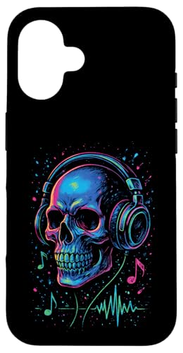 Totenkopf-Musik-Kopfhörer, bunte Kunst Hülle für iPhone 16 Totenkopf-Musik-Kopfhörer, bunte Kunst Hülle für iPhone 16 von Sound Gamer DJ EDM Rave