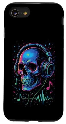 Totenkopf-Musik-Kopfhörer, bunte Kunst Hülle für iPhone SE (2020) / 7 / 8 von Sound Gamer DJ EDM Rave