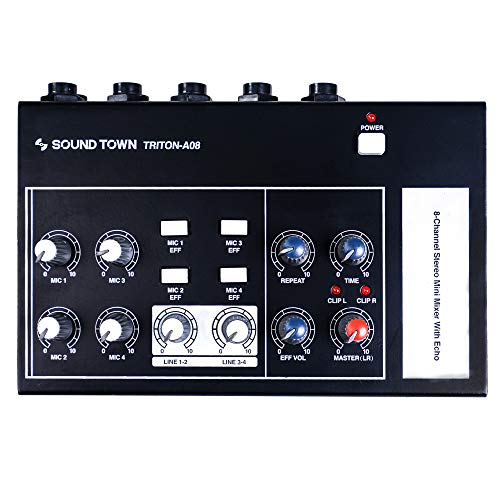 Sound Town 8-Channel Stereo Microphone Mixer with 1/4” Inputs and Outputs, Echo Effect, Delay Time and Depth Controls (TRITON-A08) von Sound Town