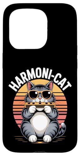 Harmoni-Katze lustige Retro Katze spielt Mundharmonika Hülle für iPhone 15 Pro Harmoni-Katze lustige Retro Katze spielt Mundharmonika Hülle für iPhone 15 Pro von Sound Vibes Studio