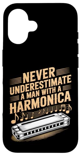 Unterschätzen Sie niemals einen Mann mit einer Mundharmonika Hülle für iPhone 16 Unterschätzen Sie niemals einen Mann mit einer Mundharmonika Hülle für iPhone 16 von Sound Vibes Studio