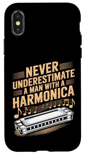 Unterschätzen Sie niemals einen Mann mit einer Mundharmonika Hülle für iPhone X/XS Unterschätzen Sie niemals einen Mann mit einer Mundharmonika Hülle für iPhone X/XS von Sound Vibes Studio