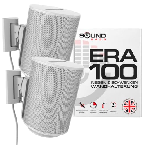 Sound bass ERA100 Wandhalterung neig- und schwenkbar, Weiß, Twin (2 Stück), kompatibel mit Sonos ERA 100, mühelose Installation, inklusive Montageset, doppelt, Paar von Sound bass