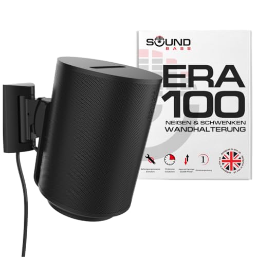 Sound bass ERA100 Wandhalterung neig- und schwenkbar, schwarz, einzeln (1 Stück), kompatibel mit Sonos ERA 100, mühelose Installation, inklusive Montageset von Sound bass
